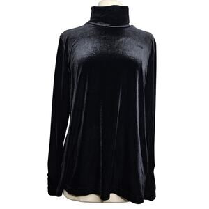 Sno Skins Women's Black Plush Velvet Turtleneck Sweater Size XL Pullover Cozy